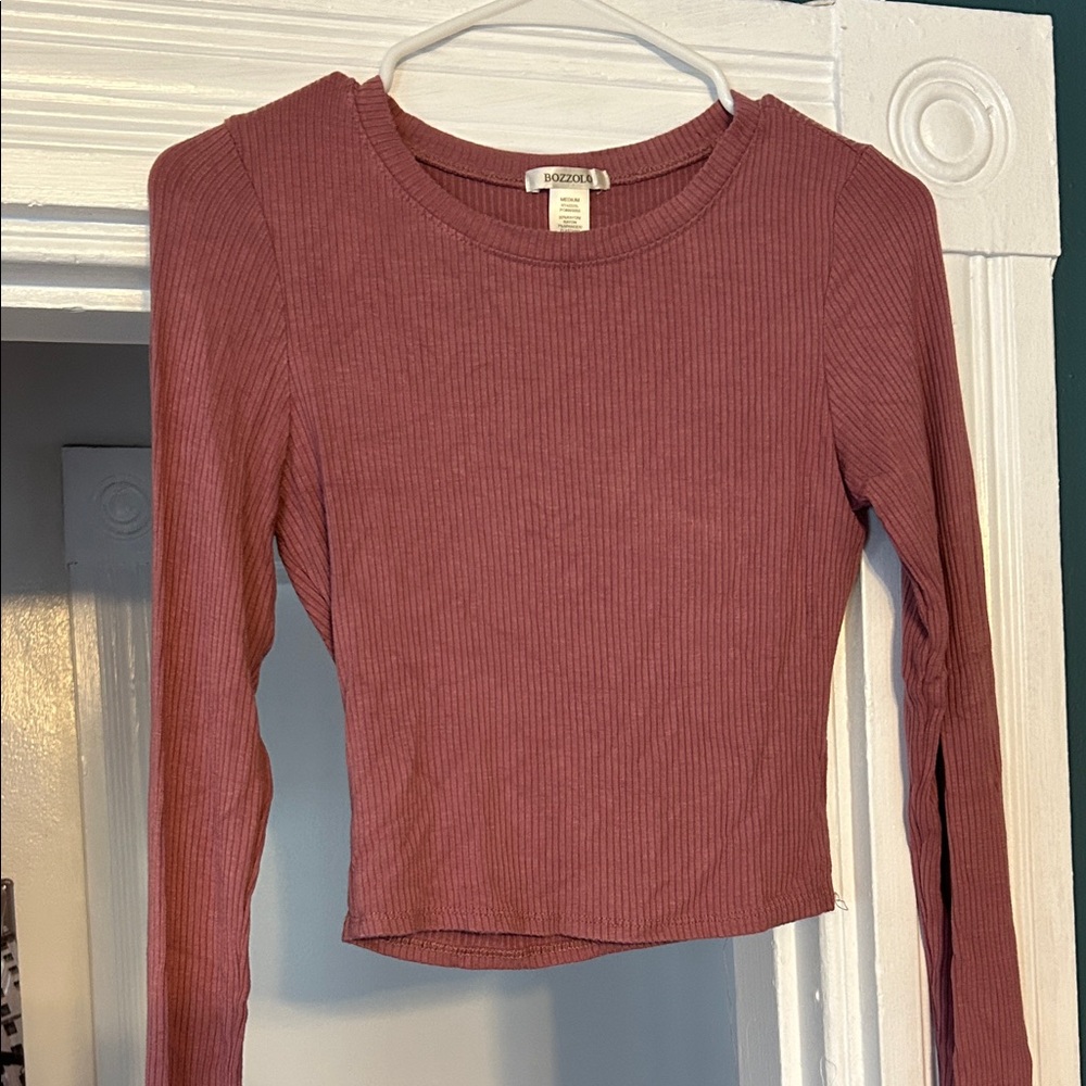 Ribbed Long Sleeve Top - Mauve